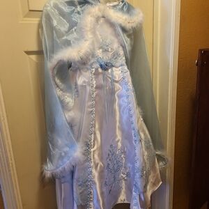 💲Girls White Blue Lace Fur Dress Size 5